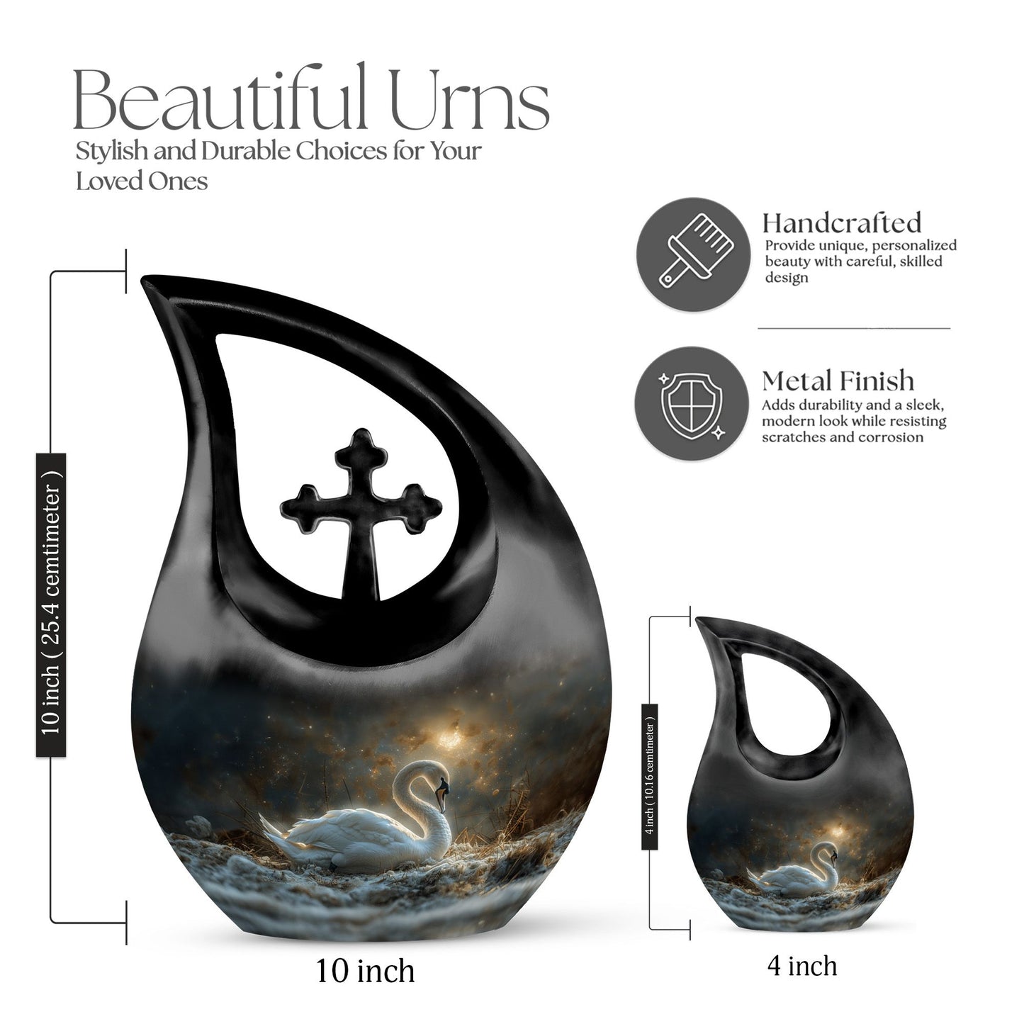 10 inch Golden Hour Solitude Urn with Cross Drop design,