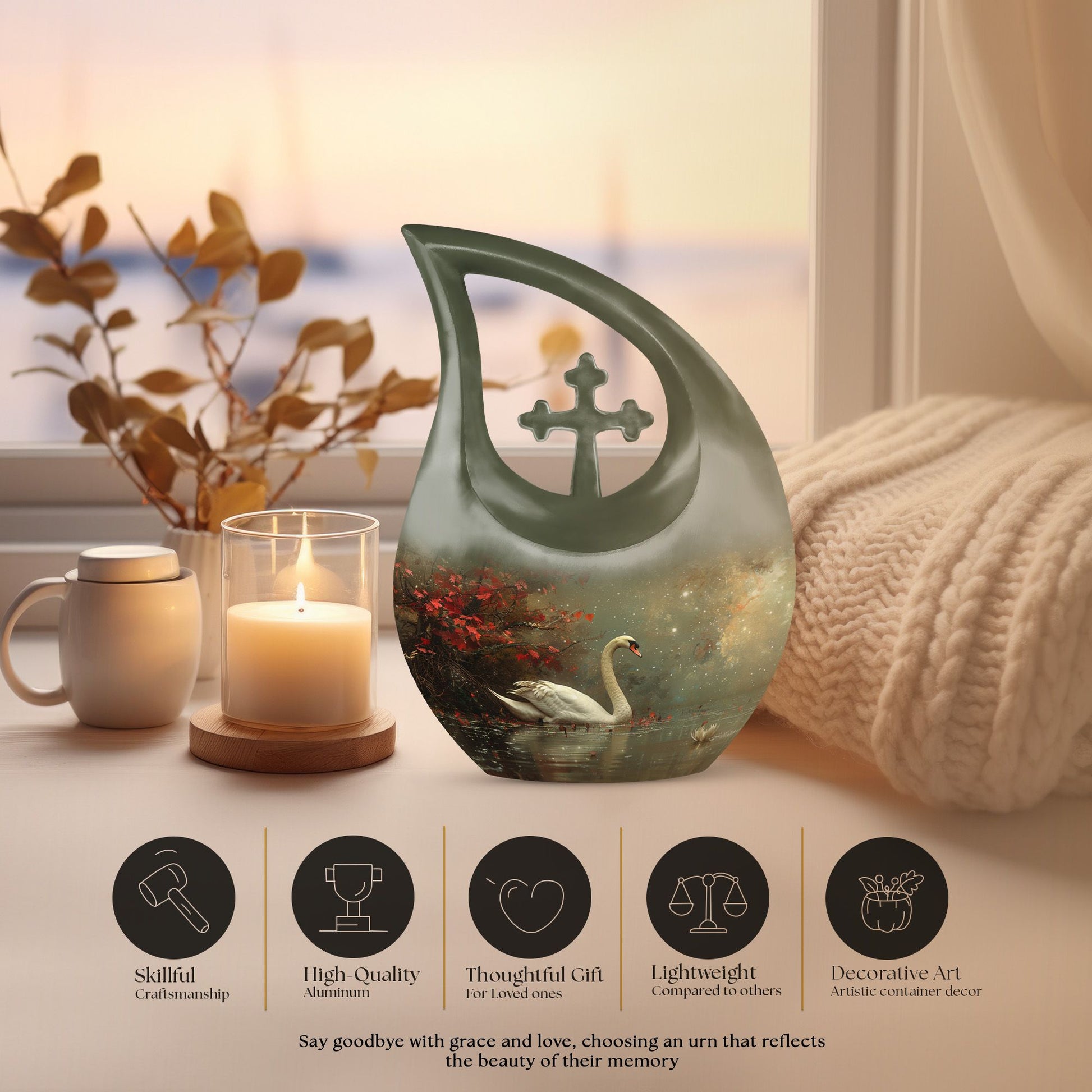 Celestial River Solitude Urn, Cross Drop Design, 