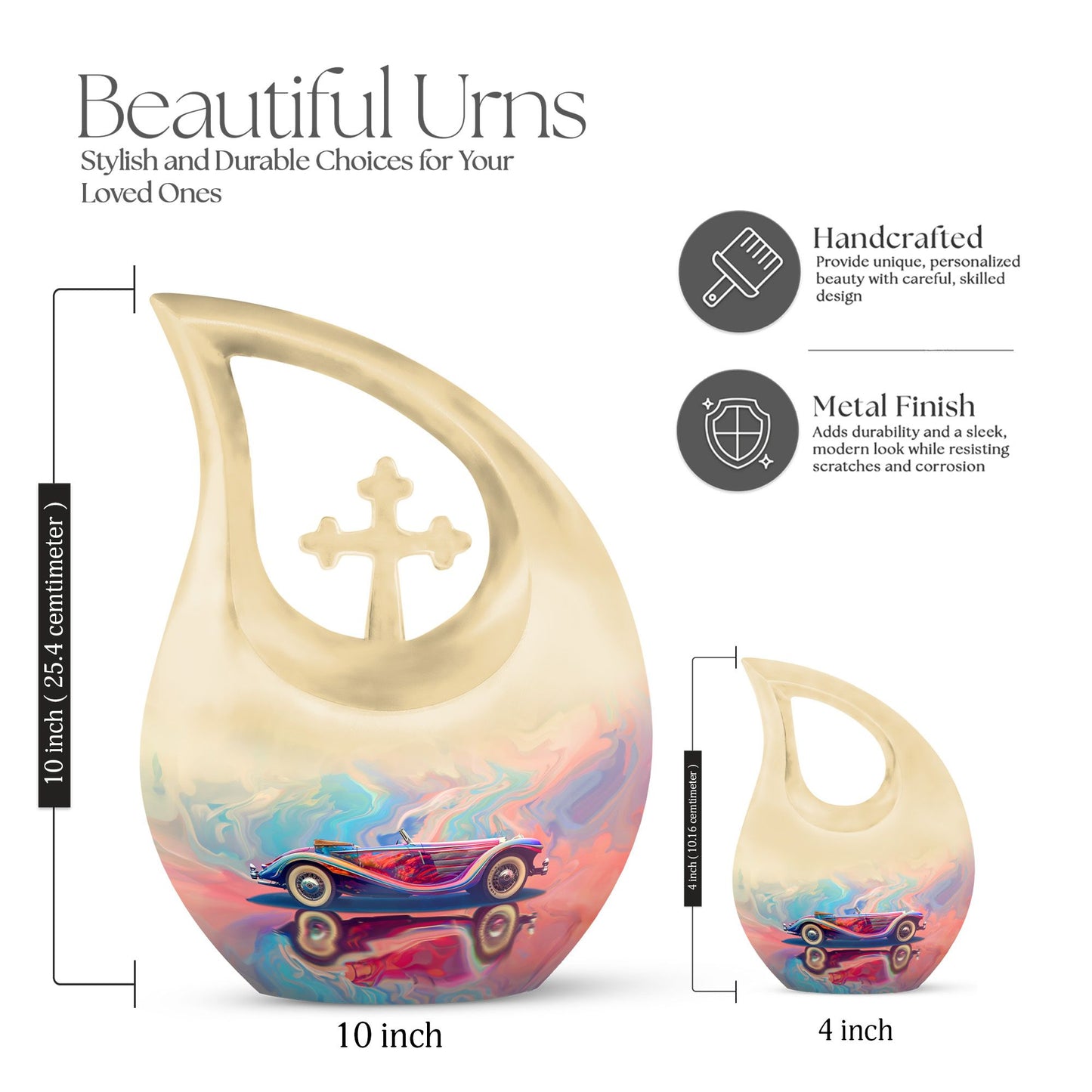 10 Inch Neon Fluid Motoring Urn with Cross Drop design, 