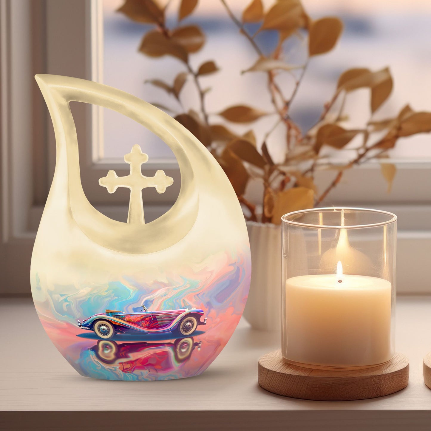 10 Inch Neon Fluid Motoring Urn with Cross Drop design, 