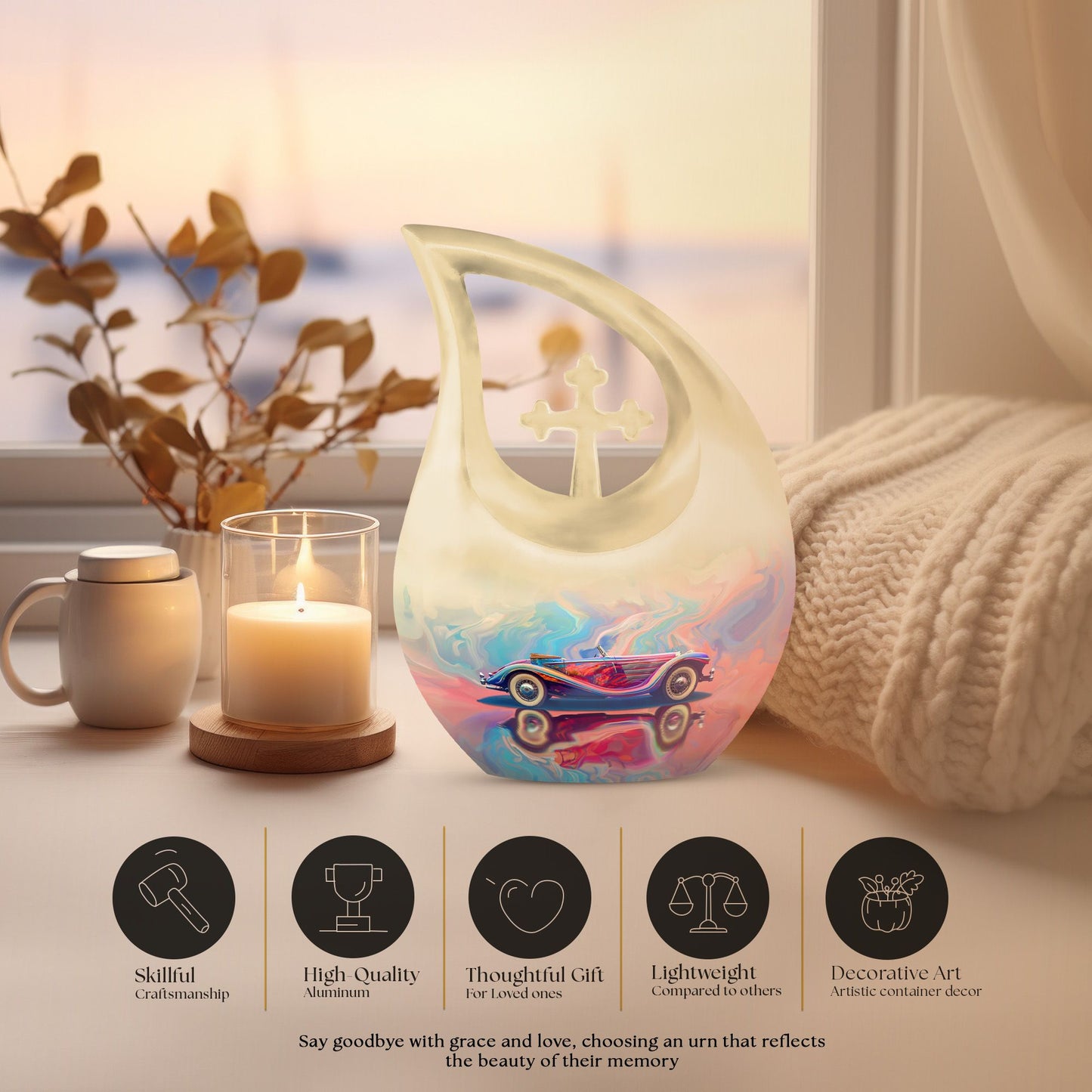 10 Inch Neon Fluid Motoring Urn with Cross Drop design, 