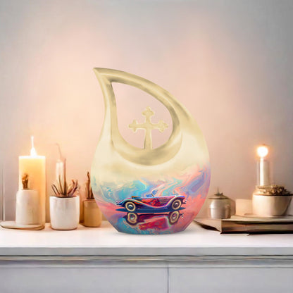 10 Inch Neon Fluid Motoring Urn with Cross Drop design, 