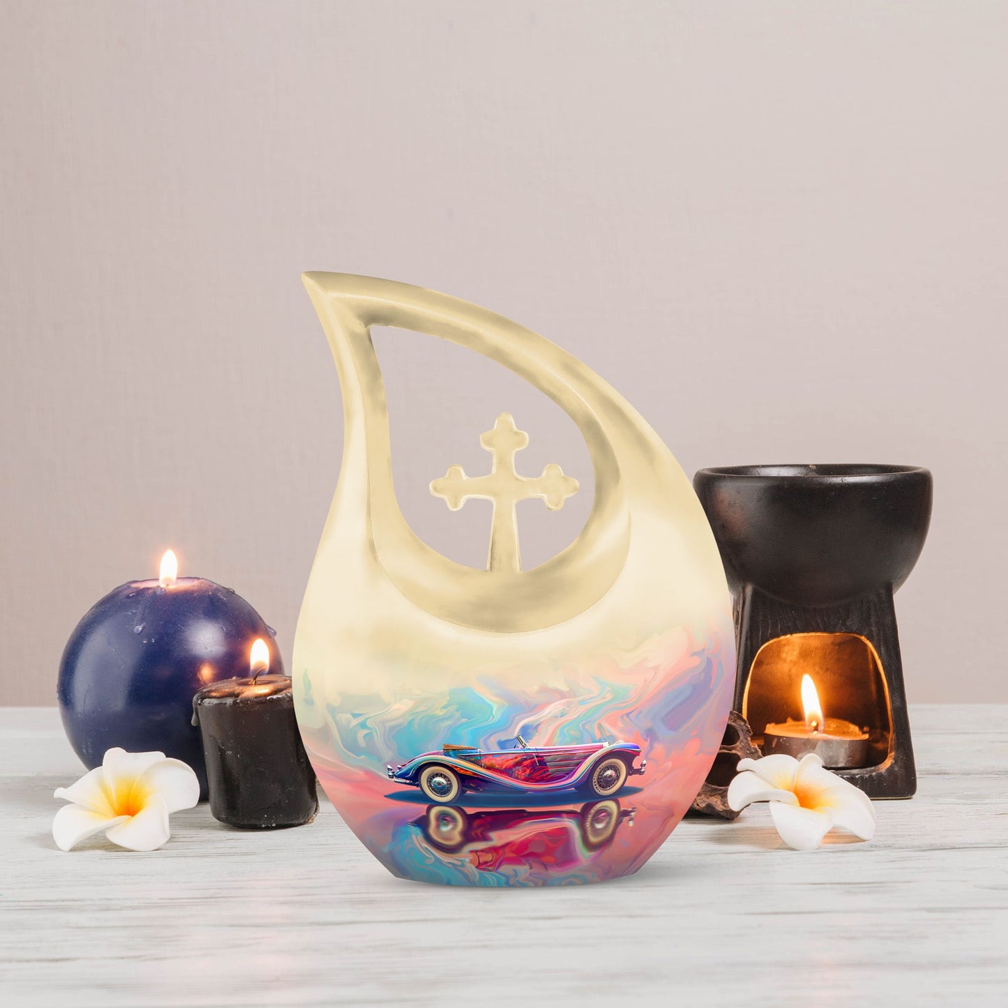 10 Inch Neon Fluid Motoring Urn with Cross Drop design, 