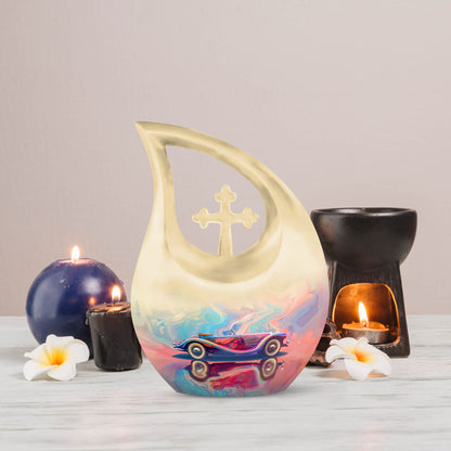 10 Inch Neon Fluid Motoring Urn with Cross Drop design, 