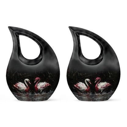 10-inch Crimson Splashed Swans Urn 