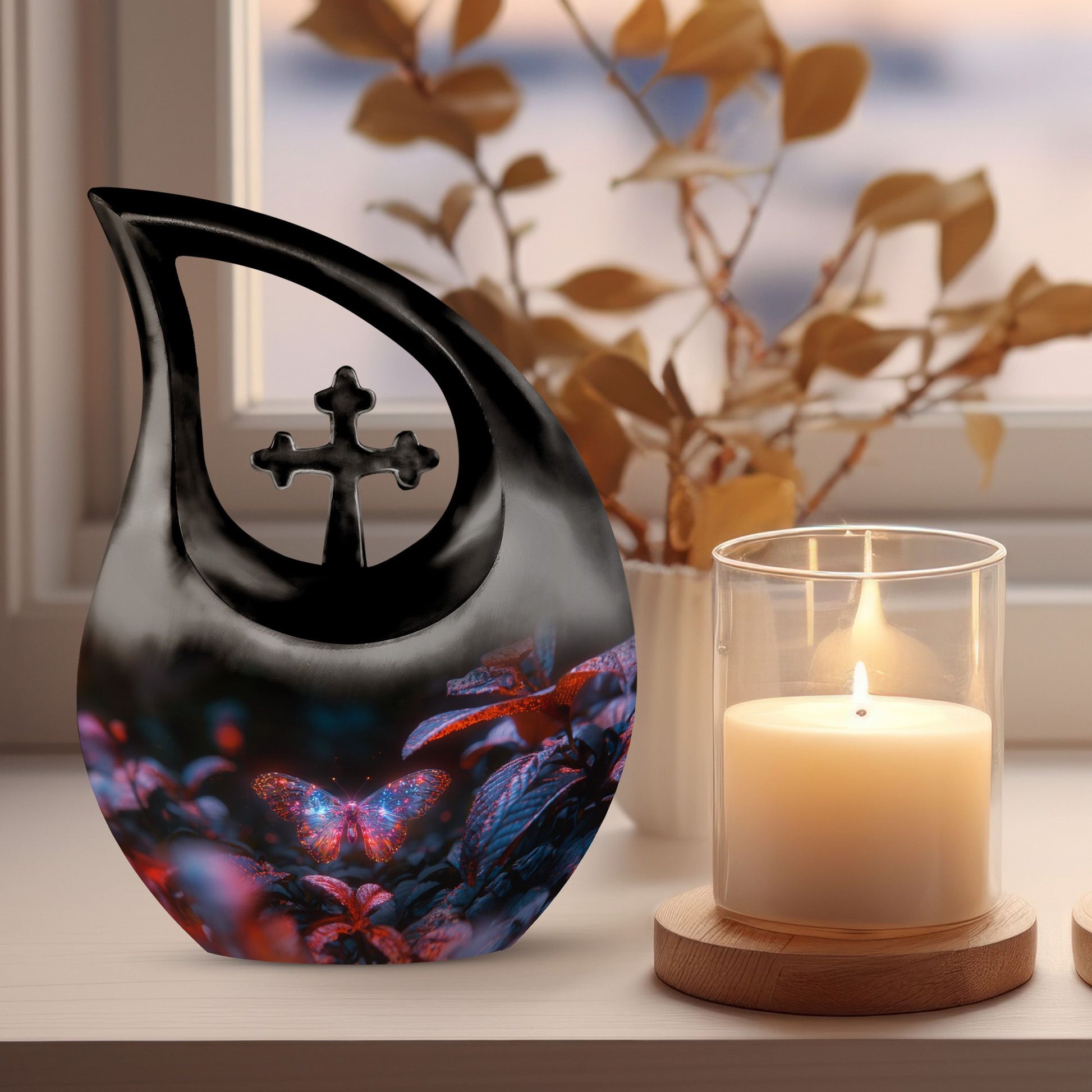 Artistic Mystic Butterfly Aura Urn, 10-Inch Cross