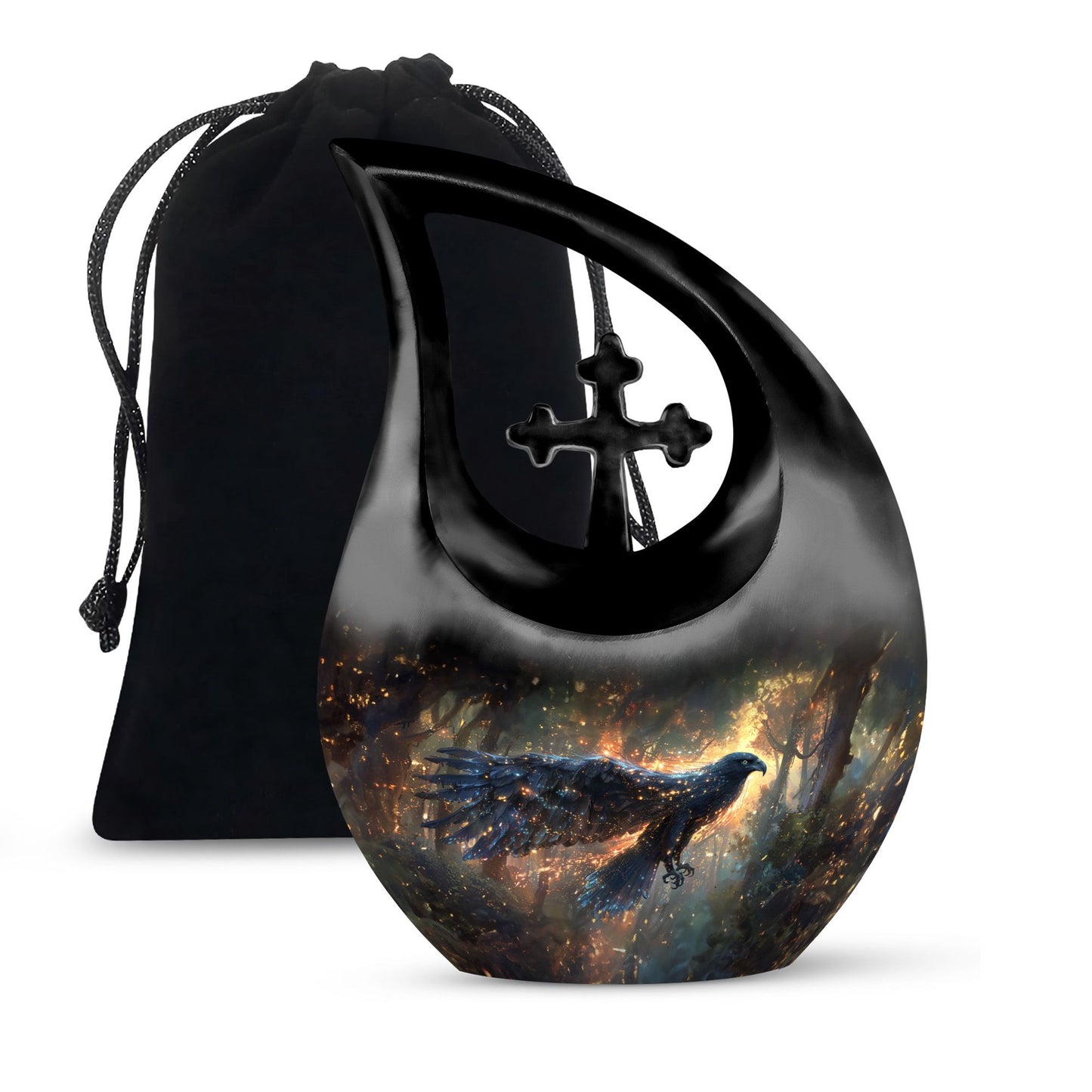 Black Personalized Eagle Cremation Urn for Adults - 10-inch, 200 cu in - Yatskia