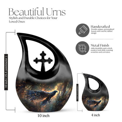10-inch Mystical Forest Glow Urn with Cross Drop 