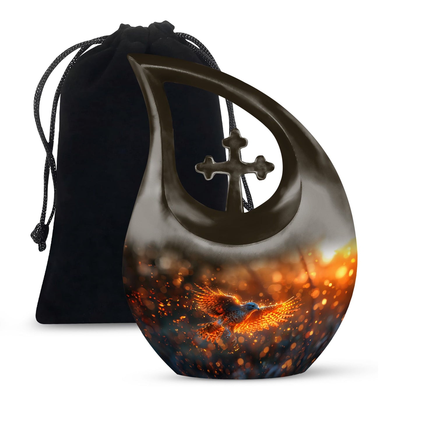 10 inch Fiery Flight At Urn with Cross Drop Design,
