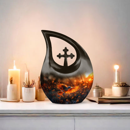 10 inch Fiery Flight At Urn with Cross Drop Design,