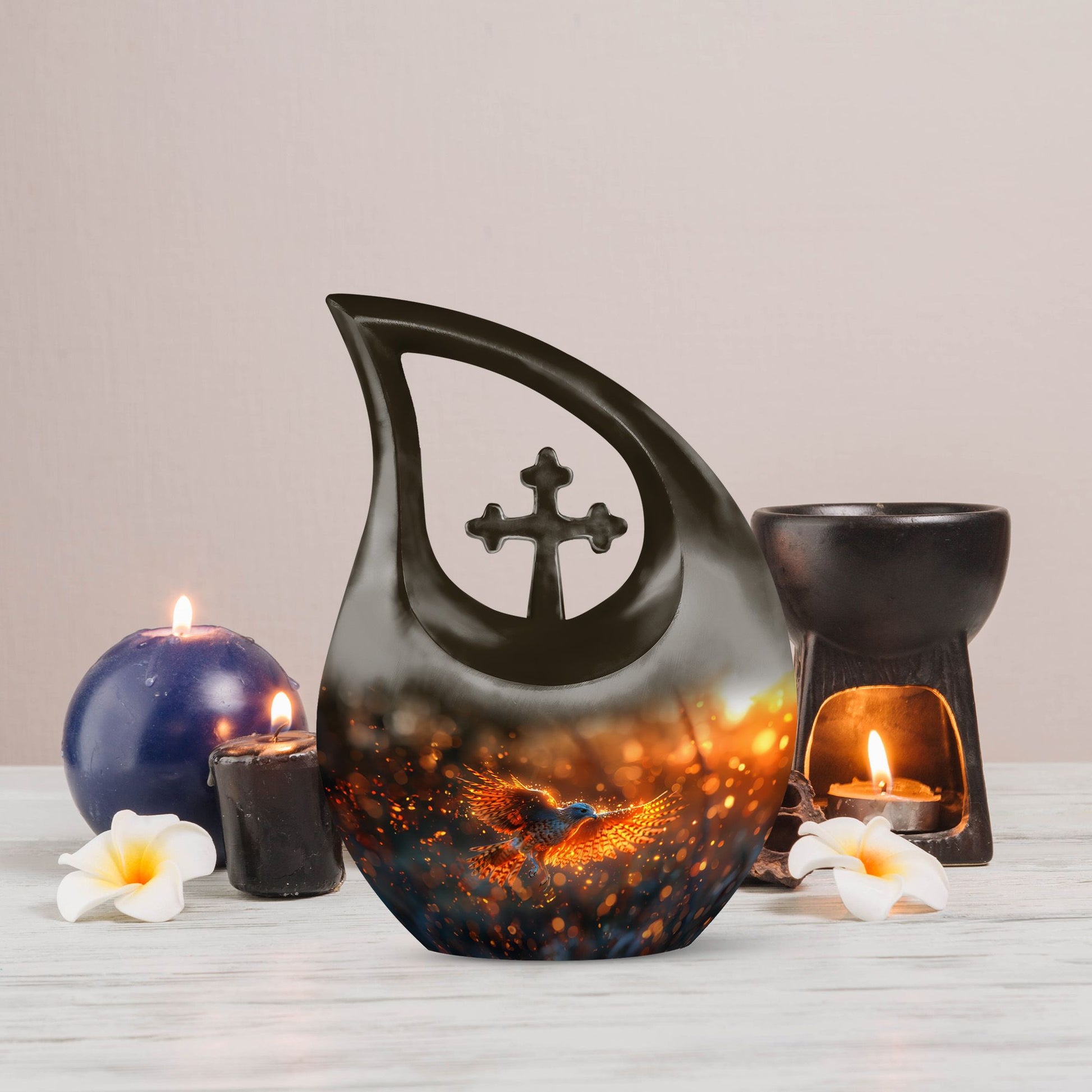 10 inch Fiery Flight At Urn with Cross Drop Design,