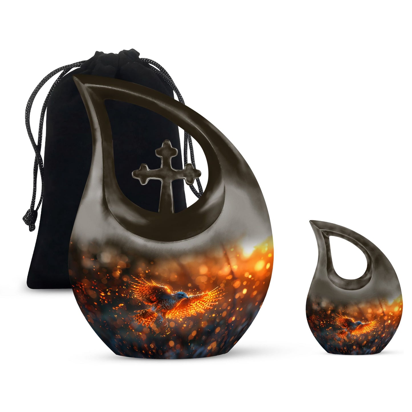 10 inch Fiery Flight At Urn with Cross Drop Design,