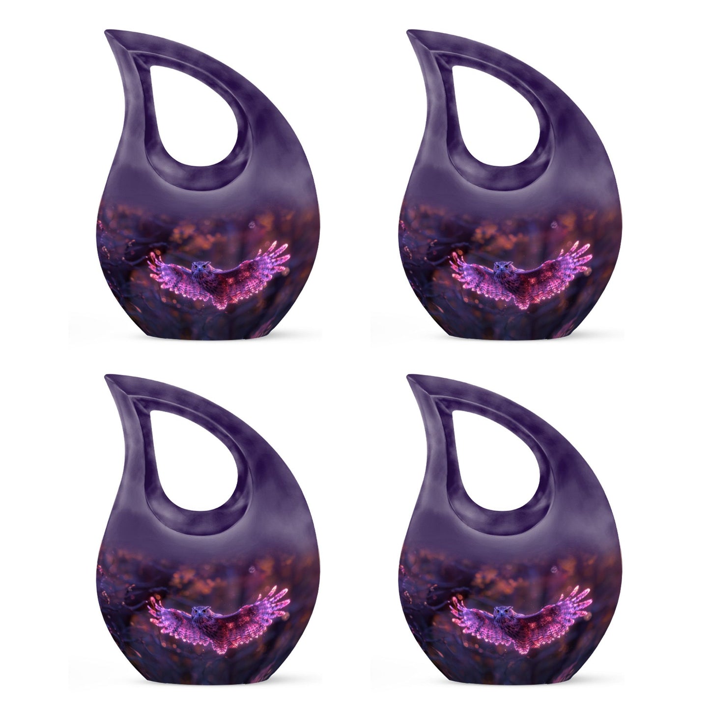 Owl Urn for Human Ashes, With Spread Purple Glowing Wings, Cremation Urn