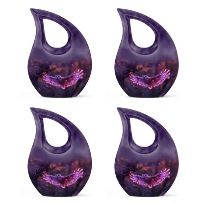 Owl Urn for Human Ashes, With Spread Purple Glowing Wings, Cremation Urn