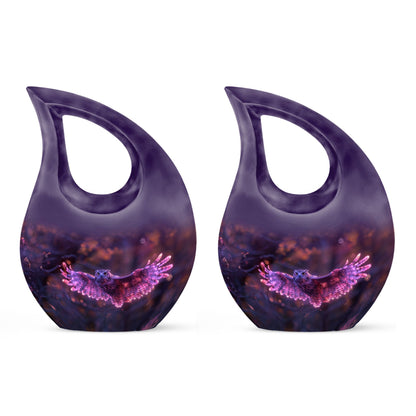 Owl Urn for Human Ashes, With Spread Purple Glowing Wings, Cremation Urn