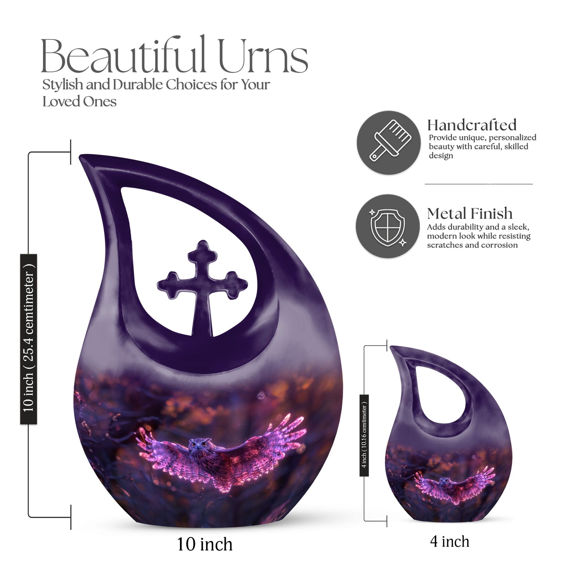 Twilight Magic Flight Urn, 10-Inch Cross Drop Cremation Urn 