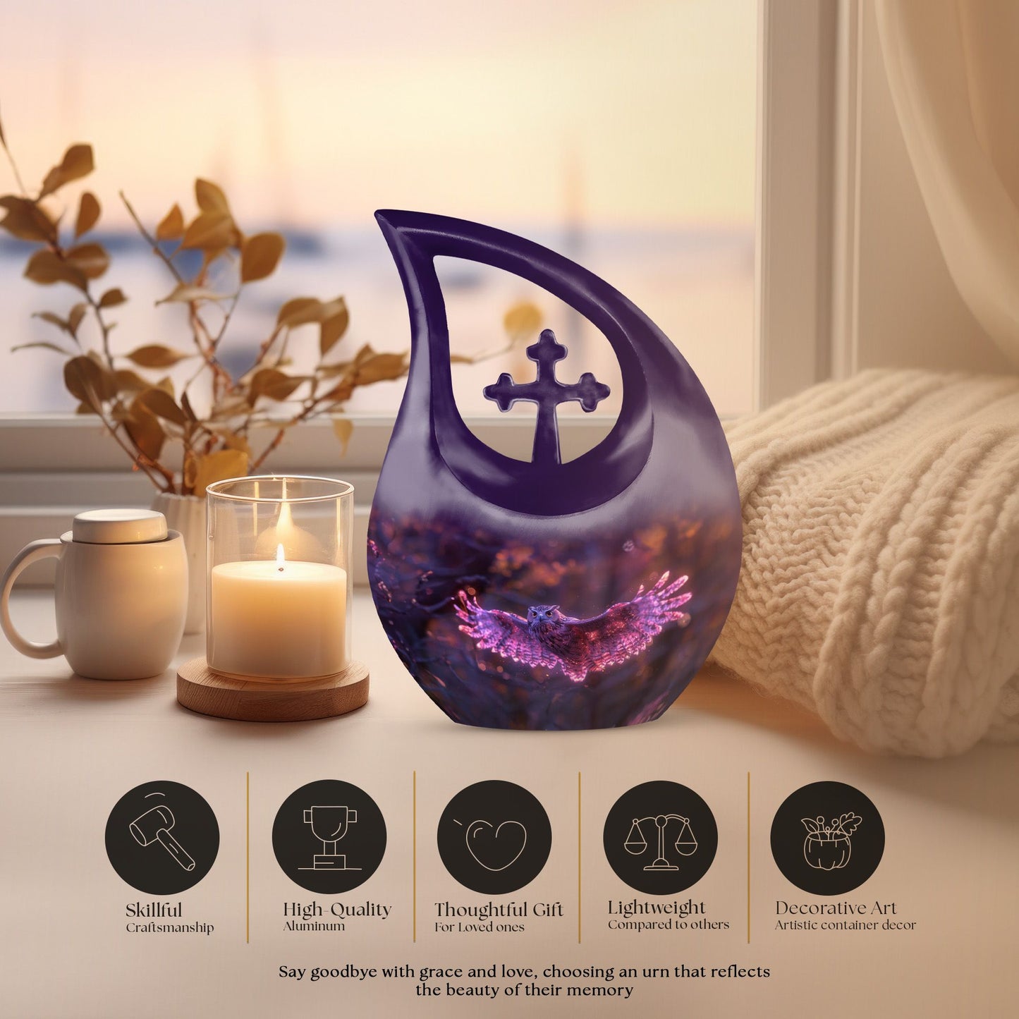 Twilight Magic Flight Urn, 10-Inch Cross Drop Cremation Urn 