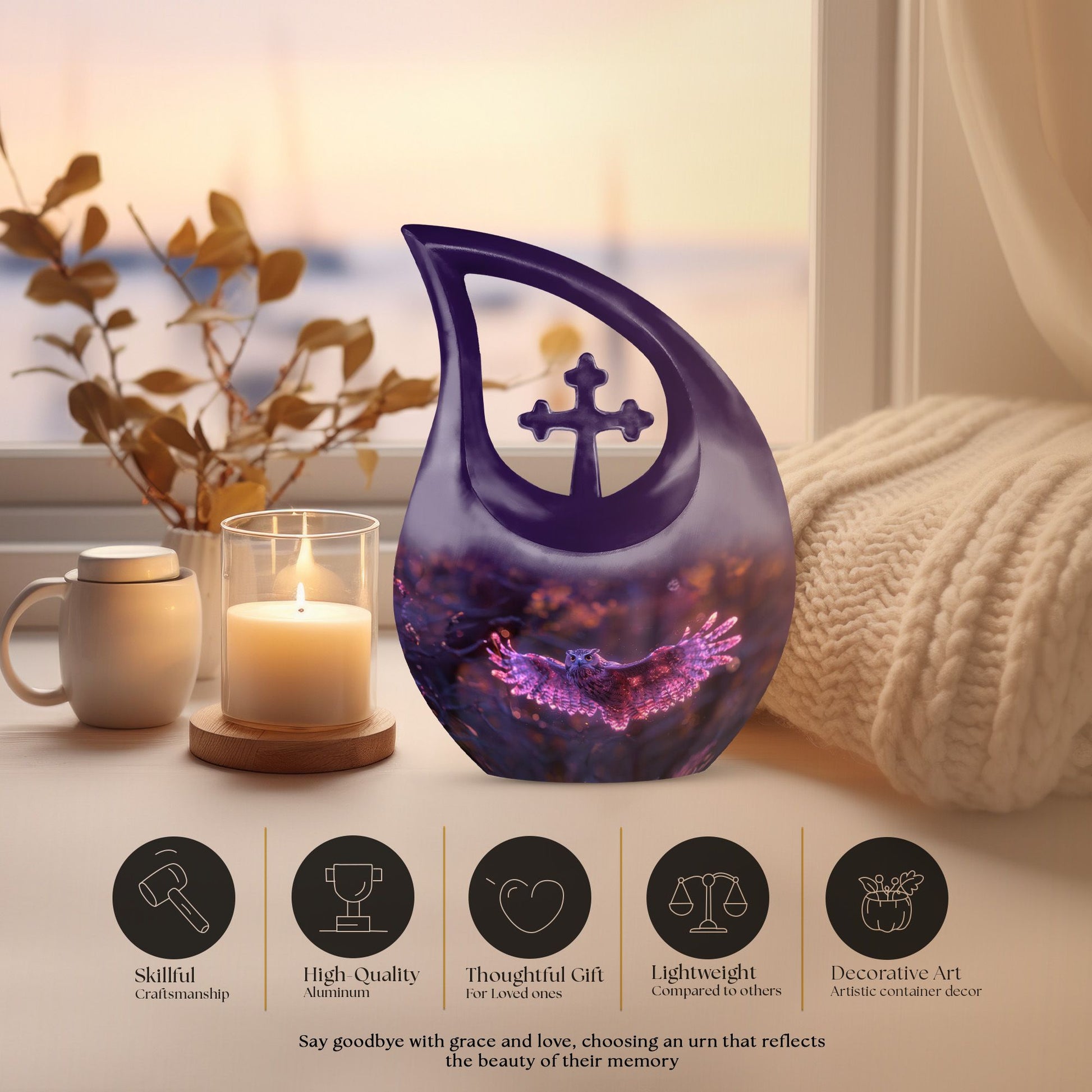Twilight Magic Flight Urn, 10-Inch Cross Drop Cremation Urn 