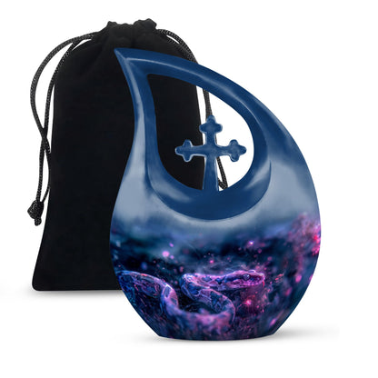 Blue Personalized Snake Cremation Urn for Human Ashes - 10-inch, 200 cu in - Yatskia