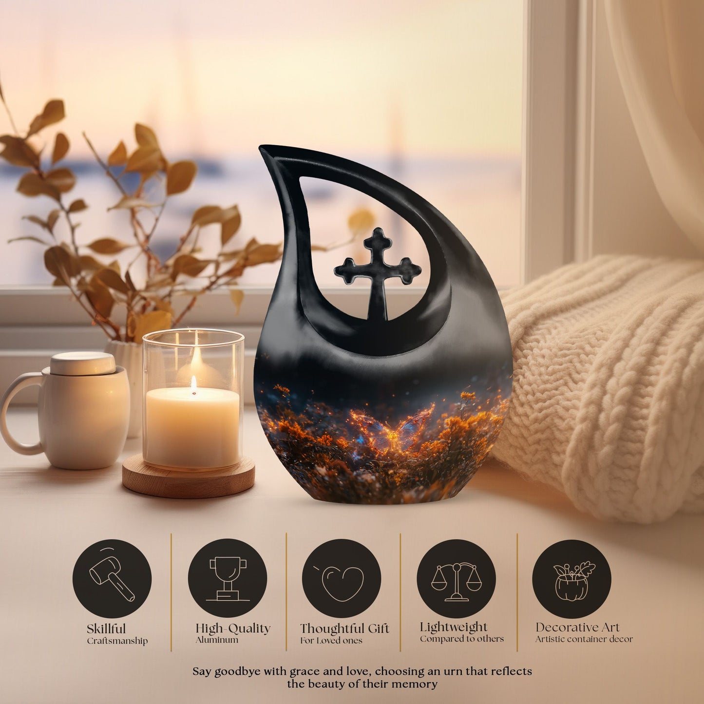 10 inch Luminous Firefly Garden Urn for human ashes