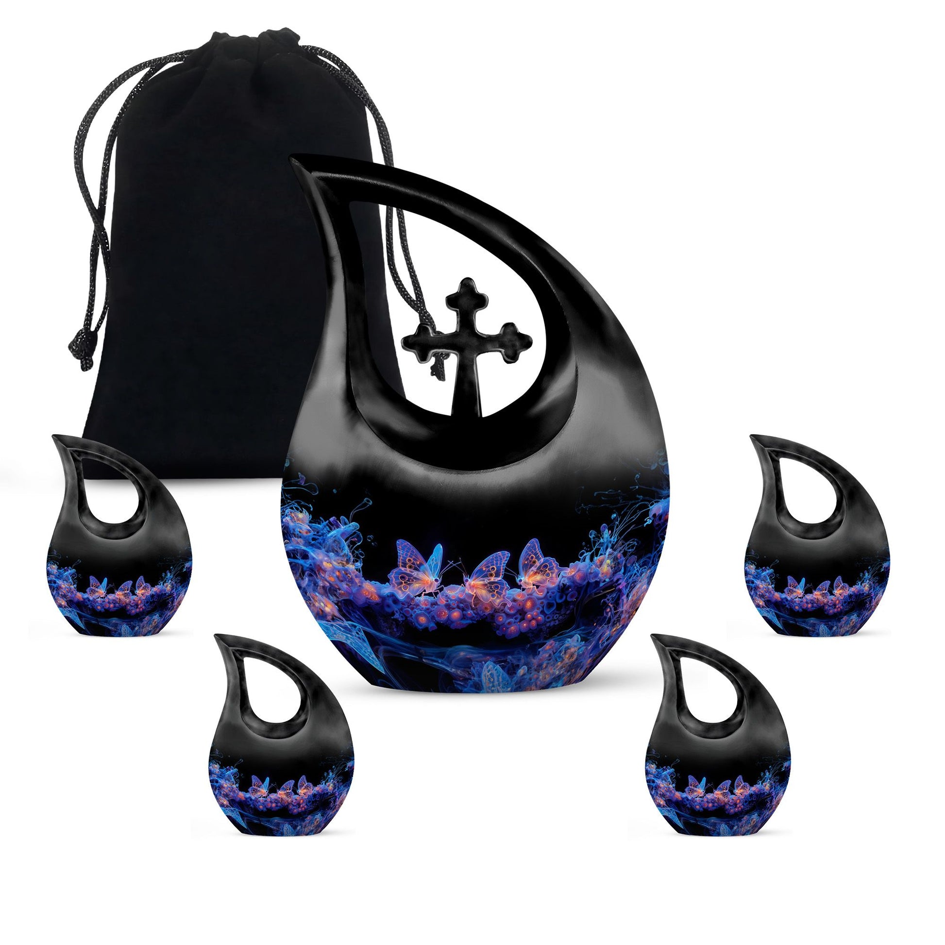 Neon Butterfly Nebula Black Urns - Butterfly Urns For Memorial