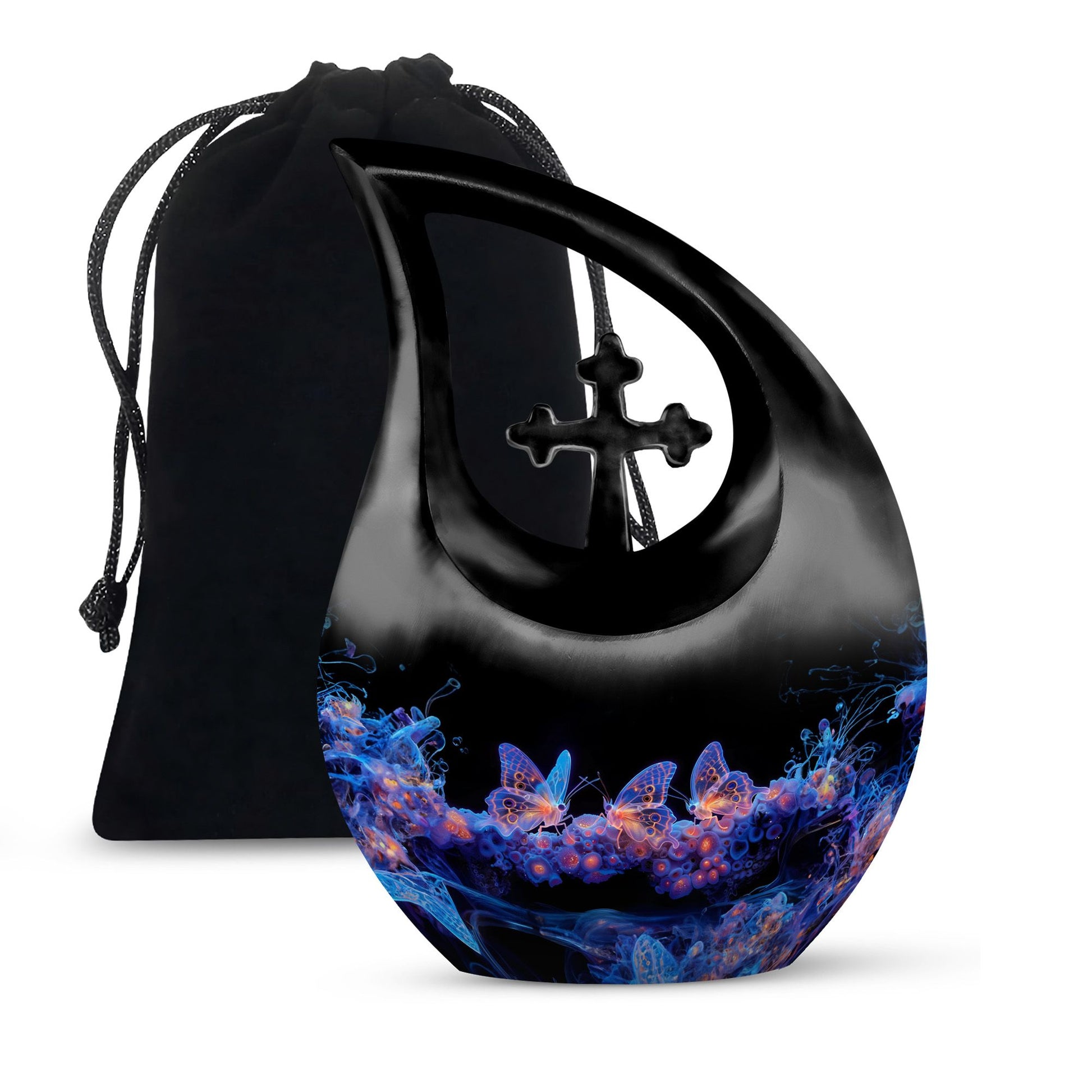 Neon Butterfly Nebula Black Urns - Butterfly Urns For Memorial