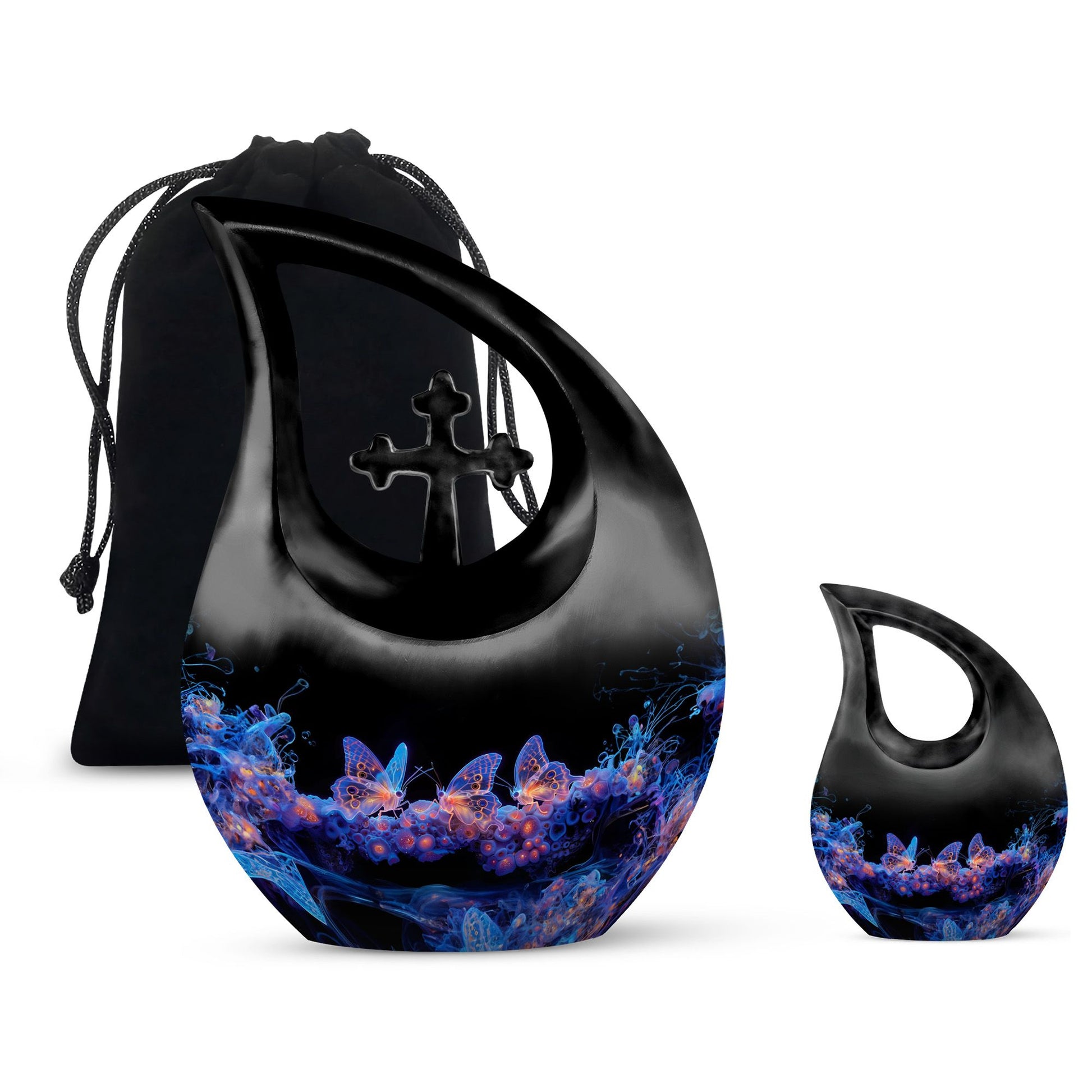 Neon Butterfly Nebula Black Urns - Butterfly Urns For Memorial