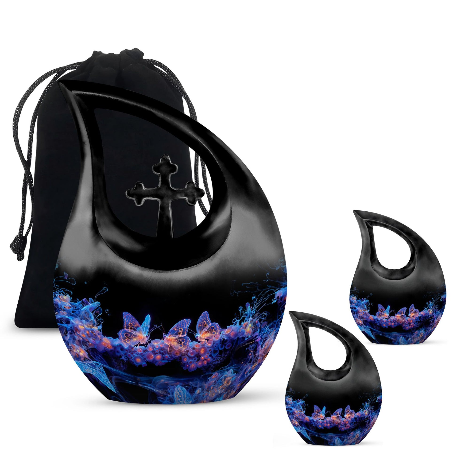 Neon Butterfly Nebula Black Urns - Butterfly Urns For Memorial