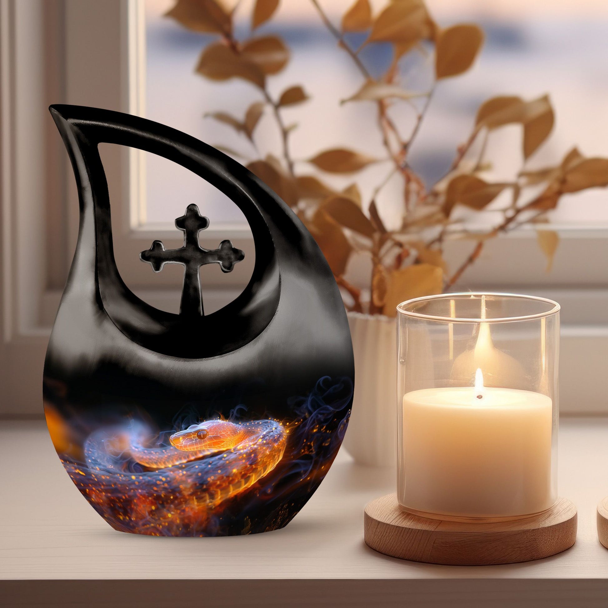 10-inch Fiery Serpent Fantasy Cross Drop urn,