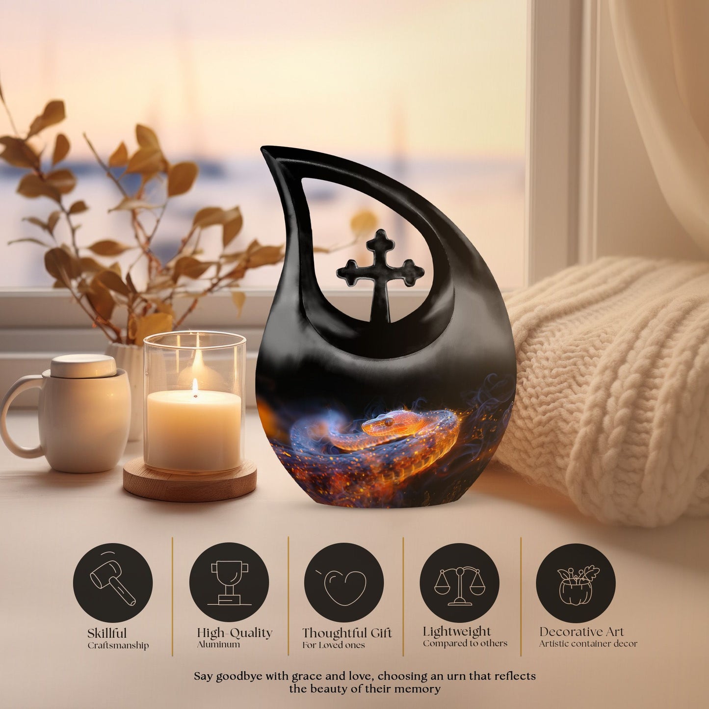 10-inch Fiery Serpent Fantasy Cross Drop urn,
