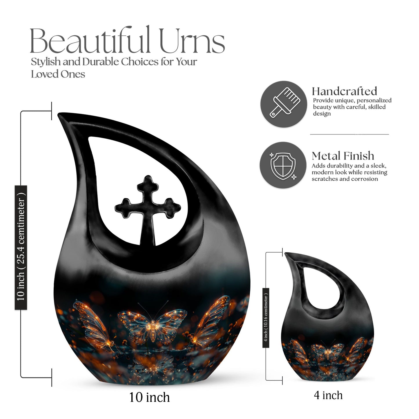 10-inch Luminous Mystic Butterflies Urn with Cross