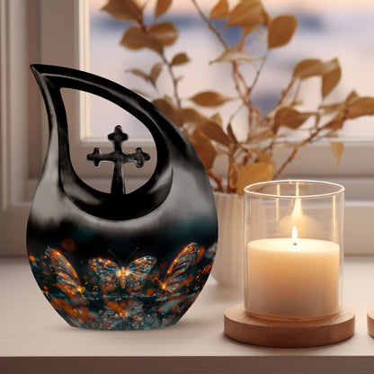 10-inch Luminous Mystic Butterflies Urn with Cross