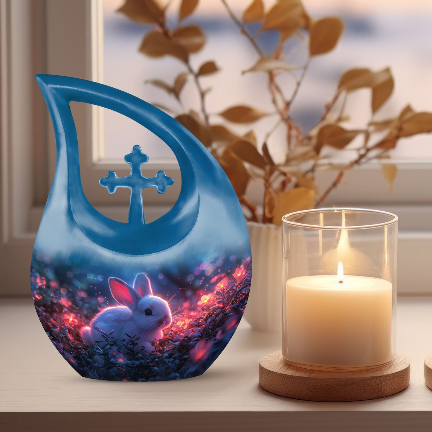 Bunny Twilight Urn, Cross Drop Design, Personalized 