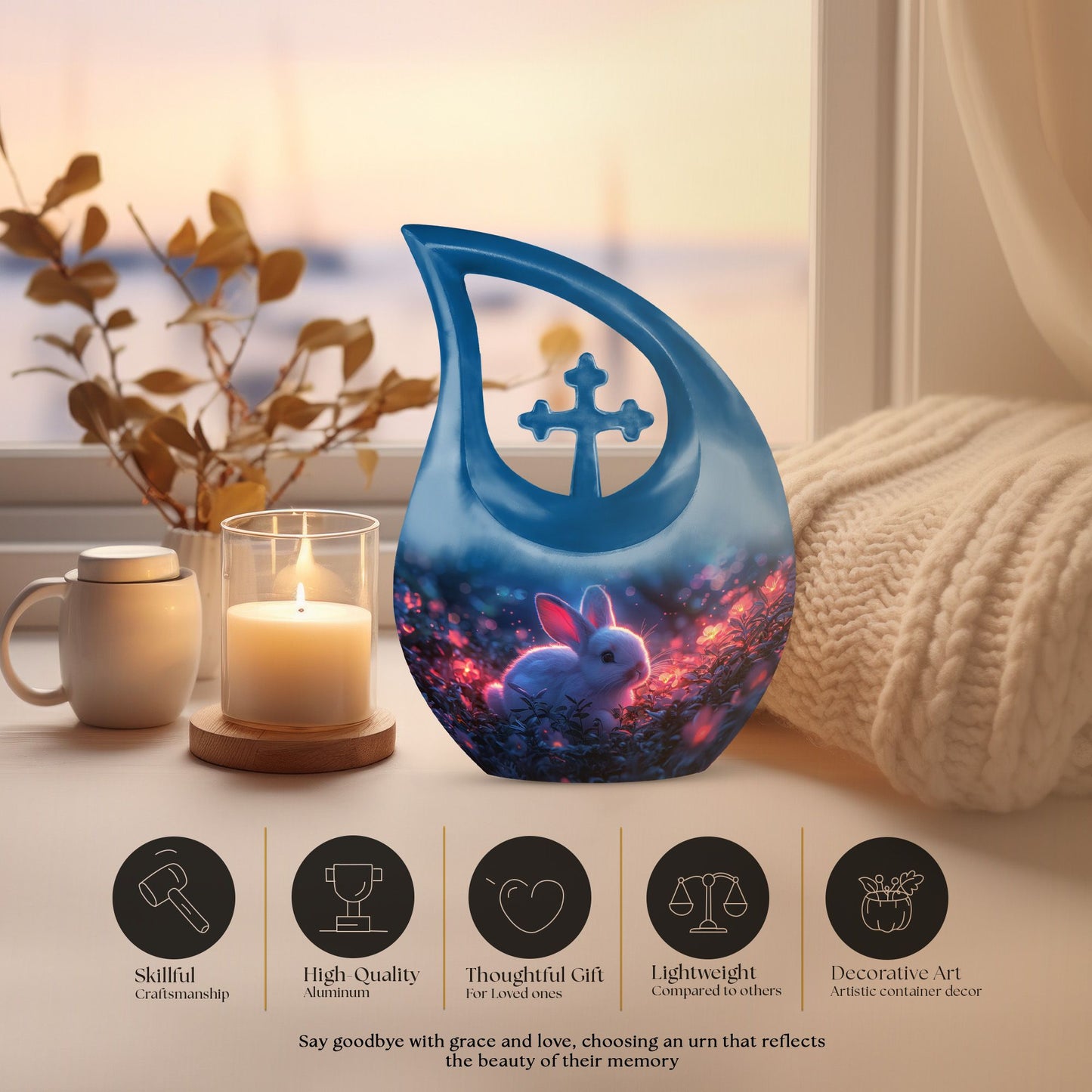 Bunny Twilight Urn, Cross Drop Design, Personalized 