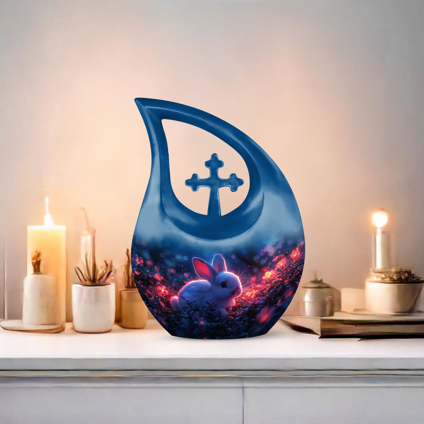 Bunny Twilight Urn, Cross Drop Design, Personalized 