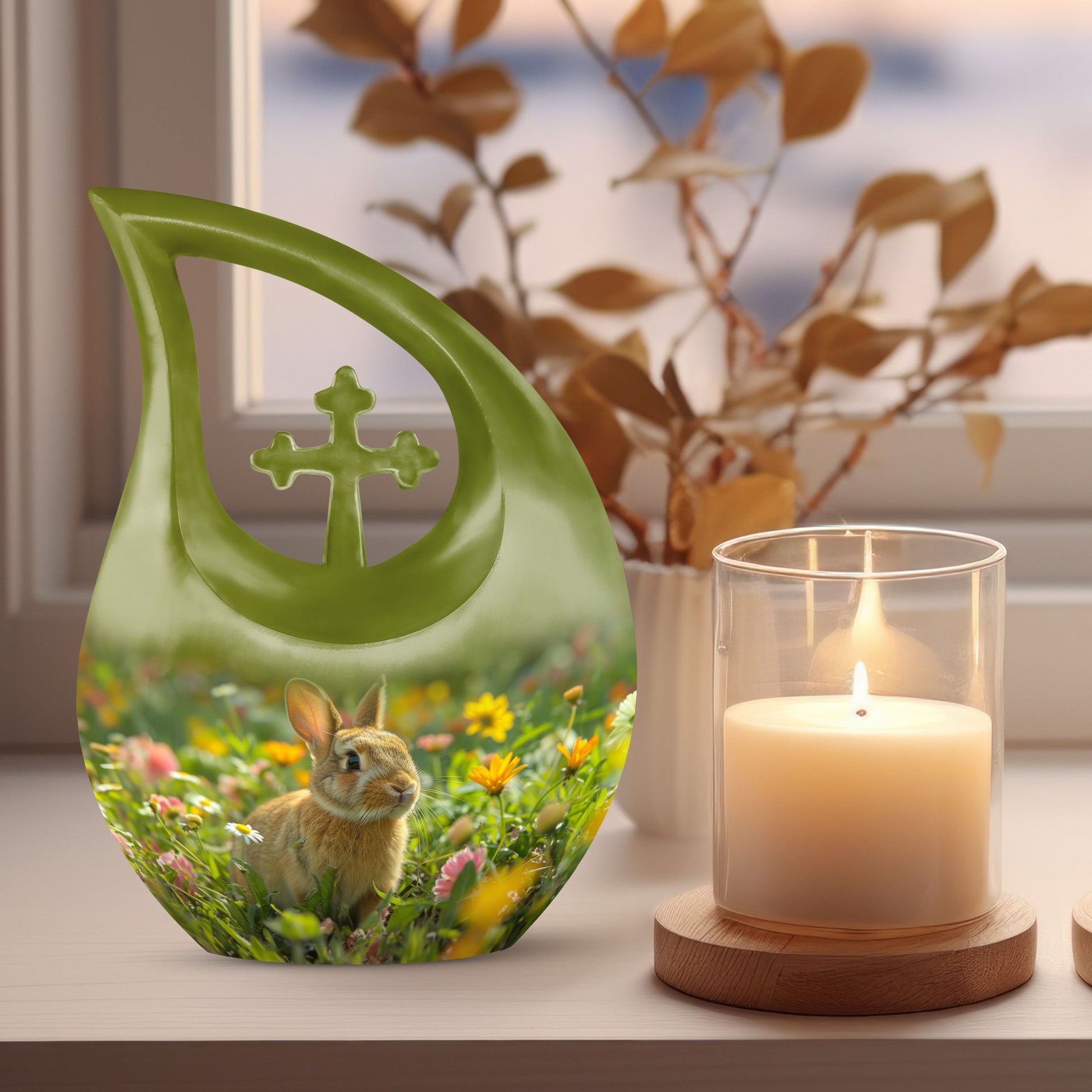 Springtime Bunny Bliss 10-inch Cross Drop urn 