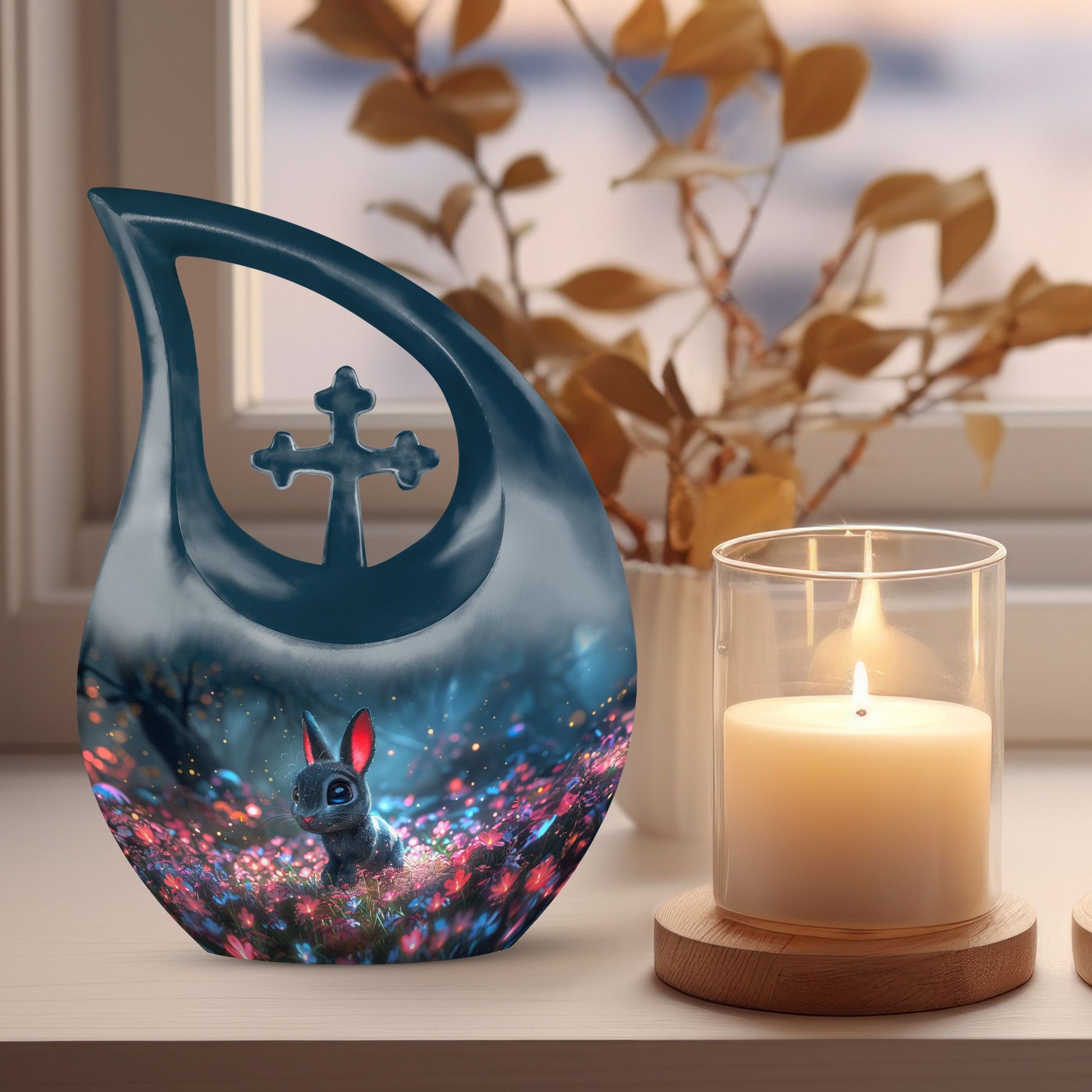 10-inch Enchanted Twilight Hare Memorial Urn, Cross 