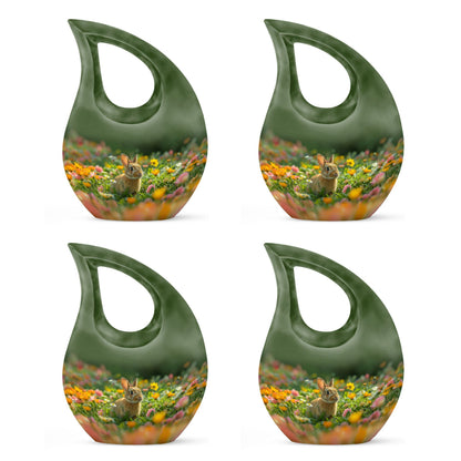 10-inch Bucolic Bunny Meadow Urn with Cross Drop 