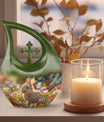 Whimsical Garden Serenity Urn with Cross Drop Design 