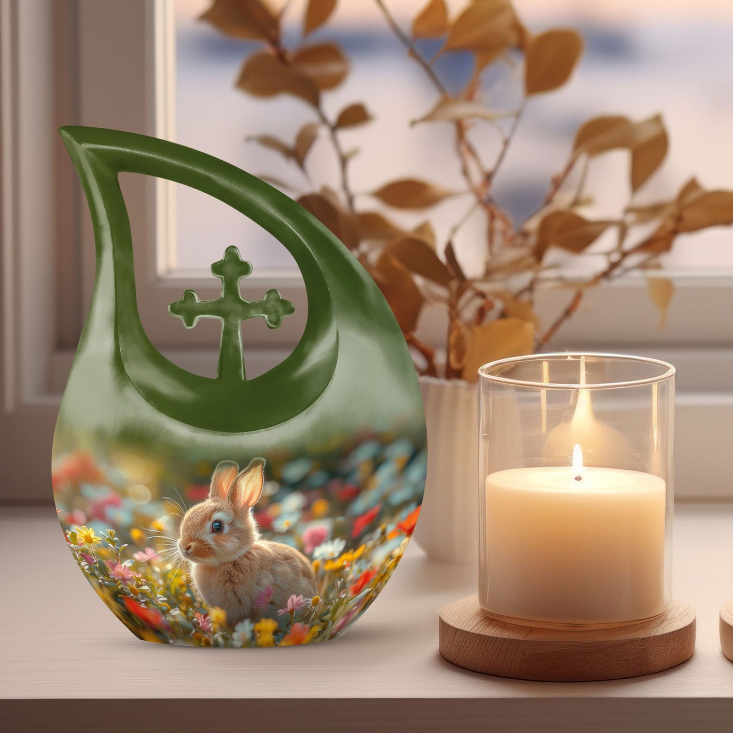 Whimsical Garden Serenity Urn with Cross Drop Design 