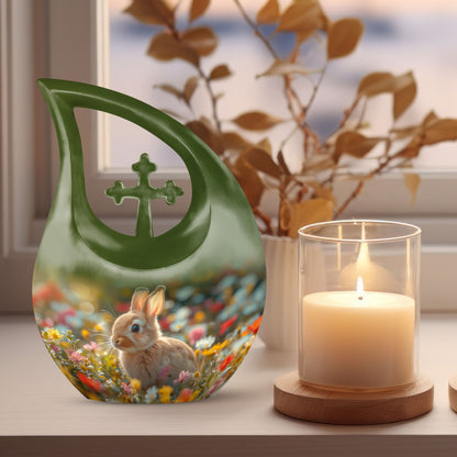 Whimsical Garden Serenity Urn with Cross Drop Design 