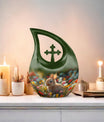 Whimsical Garden Serenity Urn with Cross Drop Design 
