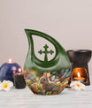 Whimsical Garden Serenity Urn with Cross Drop Design 