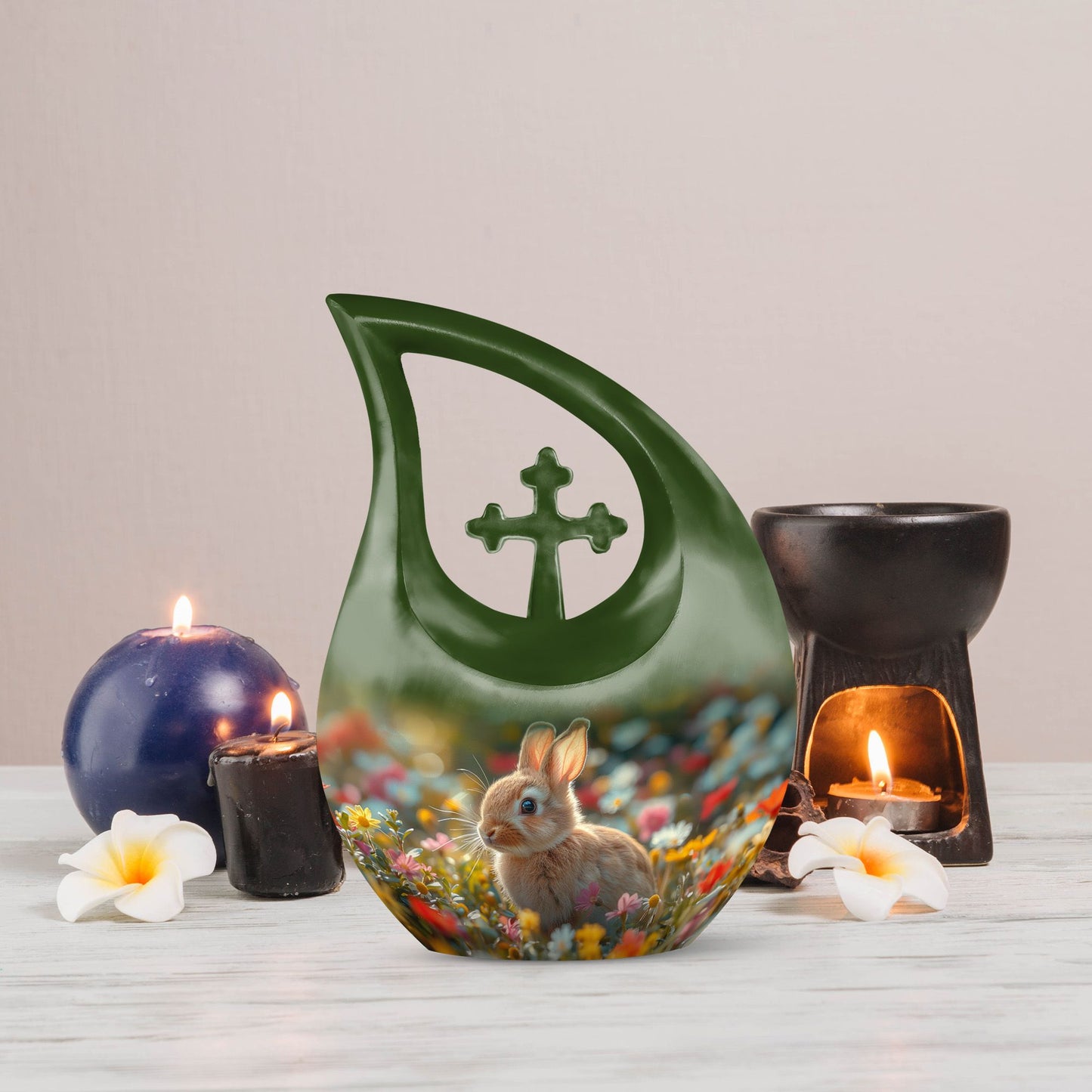 Whimsical Garden Serenity Urn with Cross Drop Design 