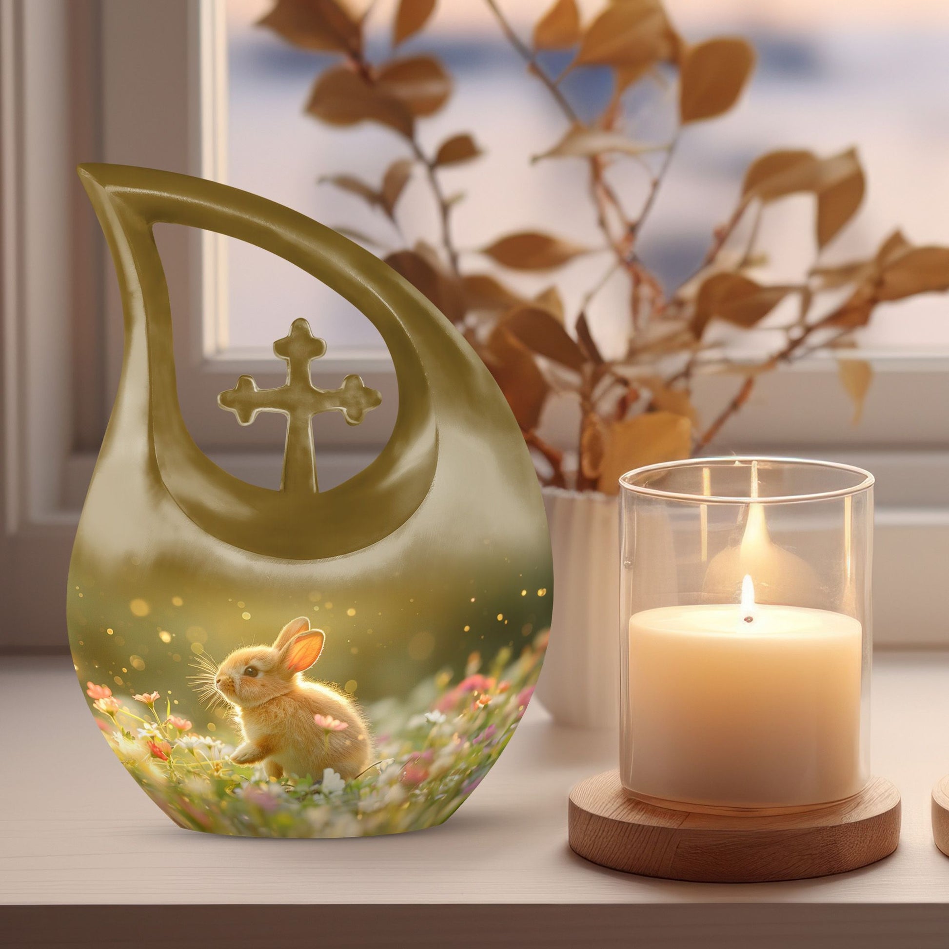 10 inch Sunlit Daisy Hopper cross-drop urn for human ashes,