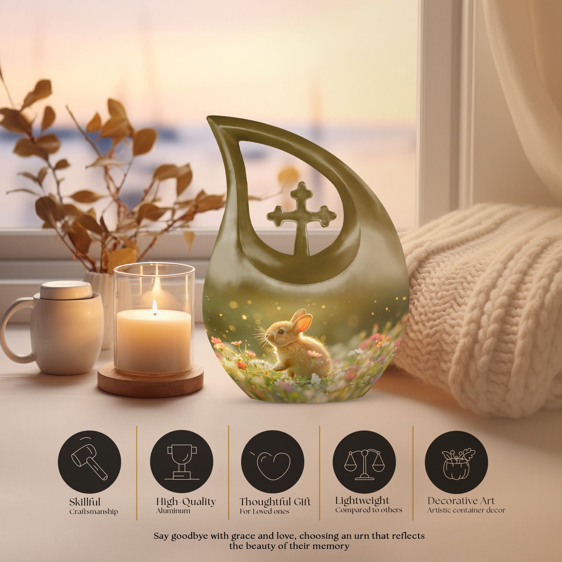 10 inch Sunlit Daisy Hopper cross-drop urn for human ashes,