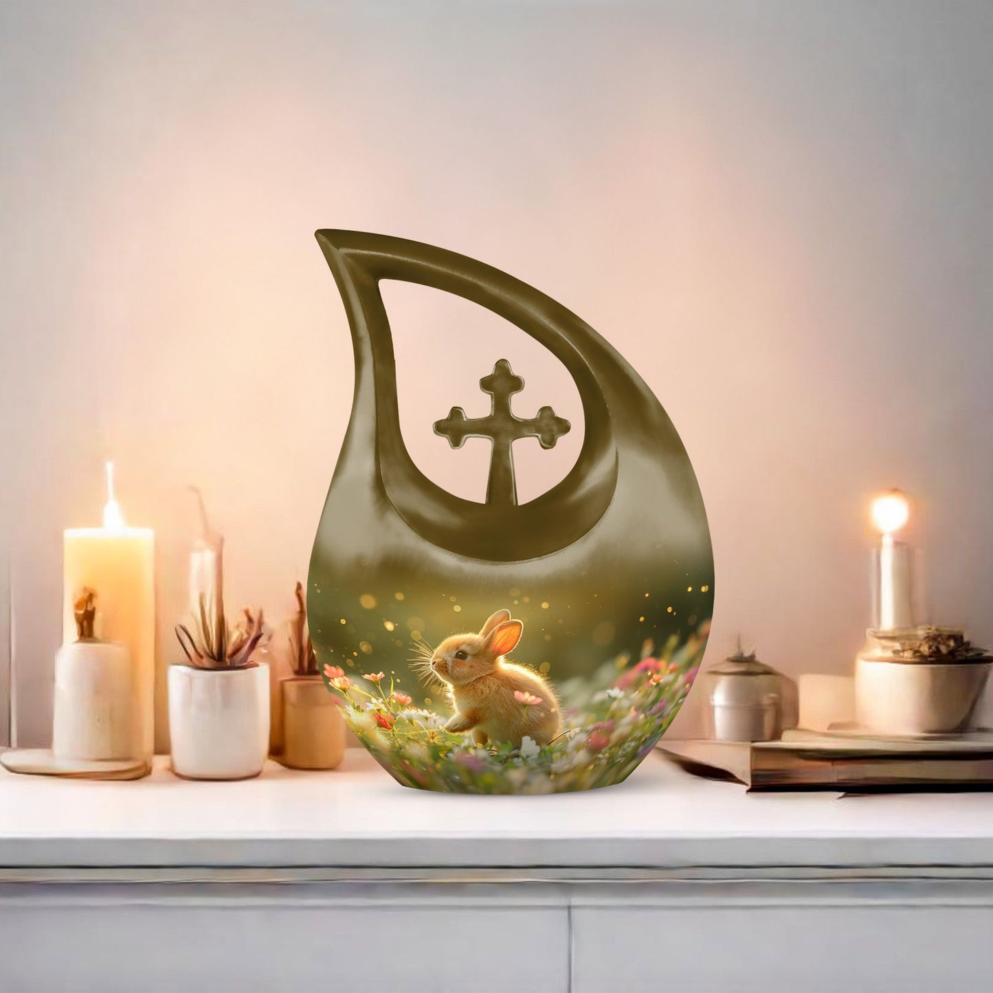 10 inch Sunlit Daisy Hopper cross-drop urn for human ashes,