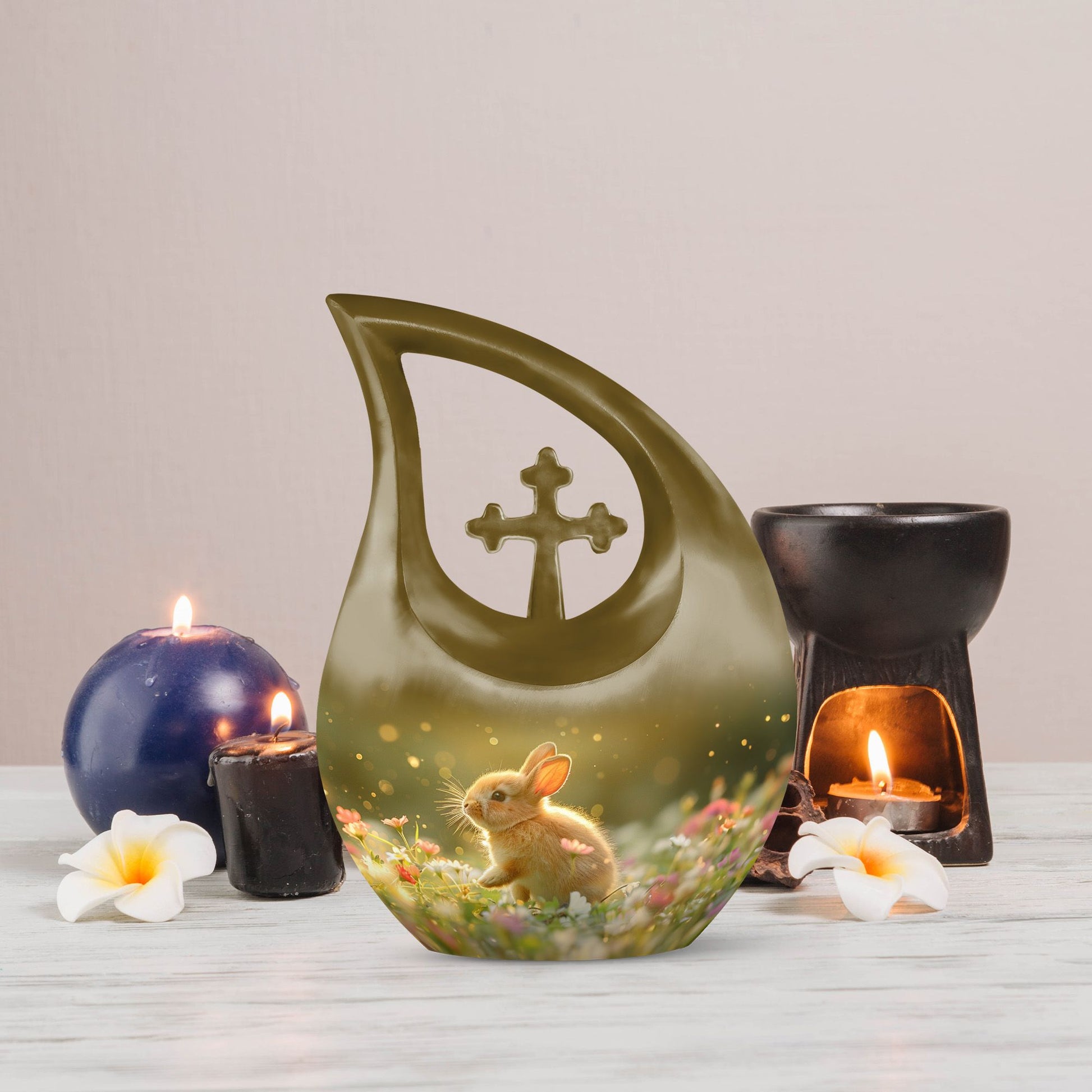 10 inch Sunlit Daisy Hopper cross-drop urn for human ashes,