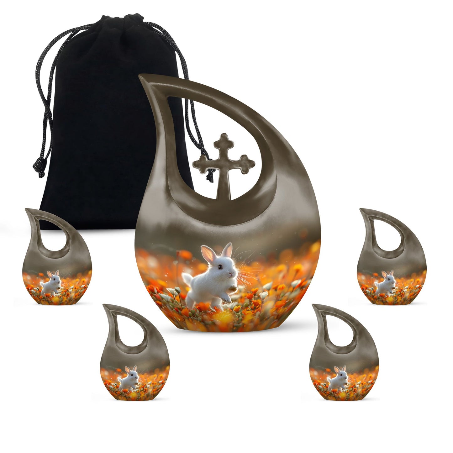 White Personalized Rabbit Cremation Urn for Pet Ashes - 10-inch, 200 cu in - Yatskia