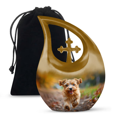 10 Inch Autumn Frolic Delight Urn with Cross Drop